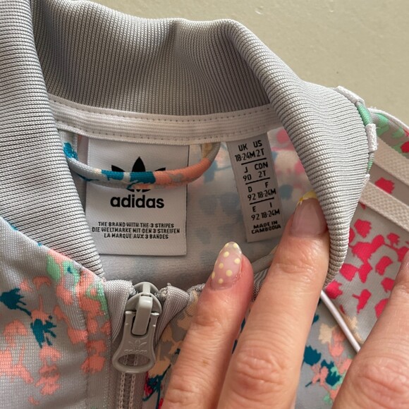 adidas Floral Print Track Jacket and Pants Set Gray Pink 2T - Picture 6 of 8